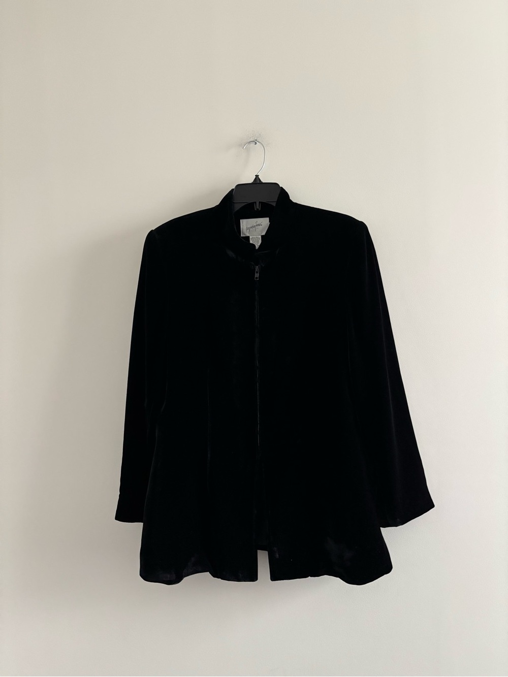 VTG Jacqueline Ferrar Jacket Velvet Silk Black Full Zip Womens 12 Whimsigoth 90s